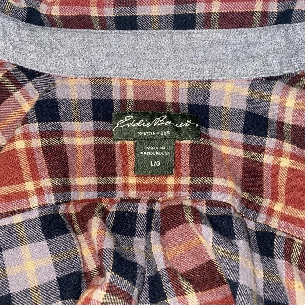 Eddie Bauer Plaid Flannel Long Sleeve Button Down in Red Black White Yellow L